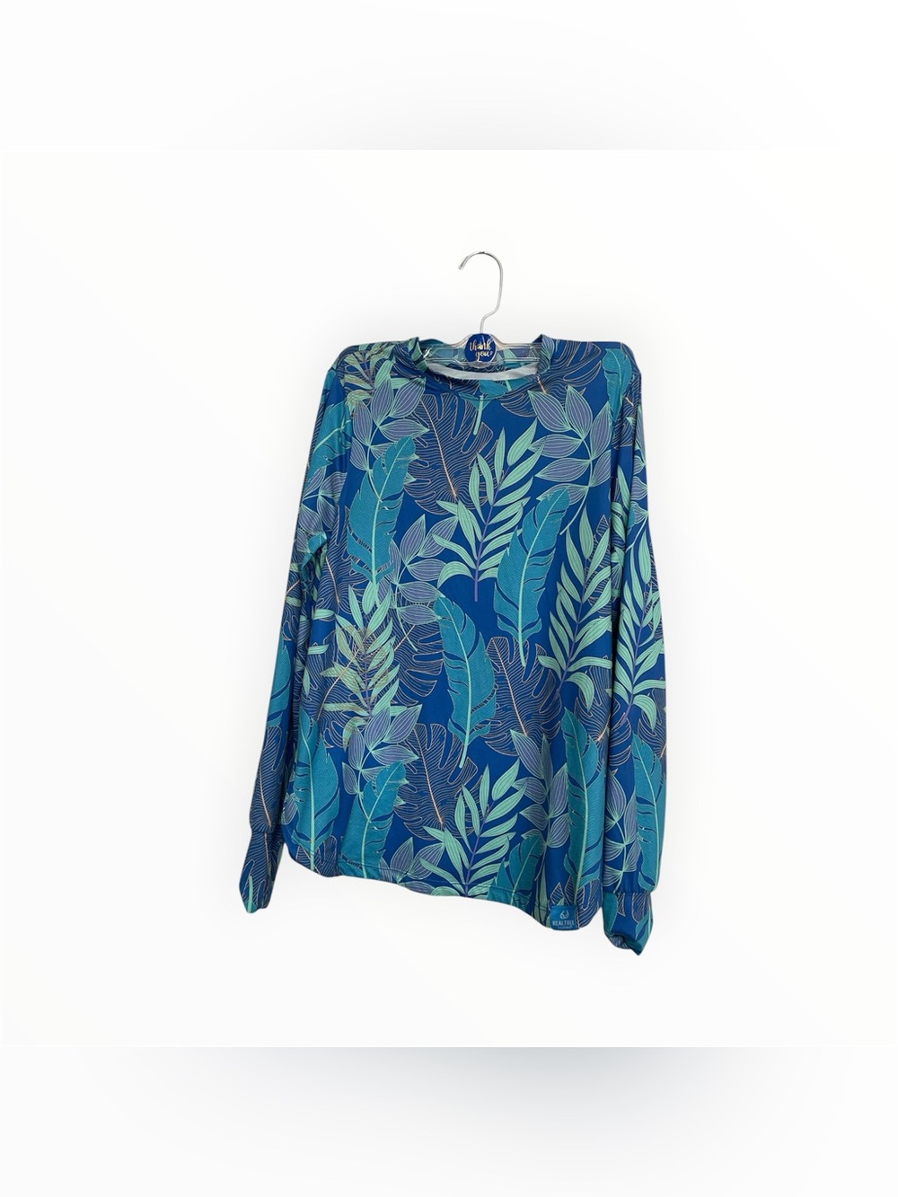 Realtree Blue Tropical Leaf Long Sleeve Top~ Size Small ~ Swim